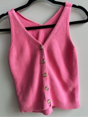 LOFT Bright Pink Knit Tank with Button Front